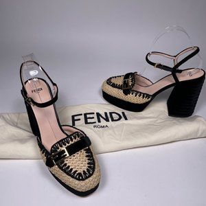 FENDI Ivory Raffia Black Velvet 'Promenades'